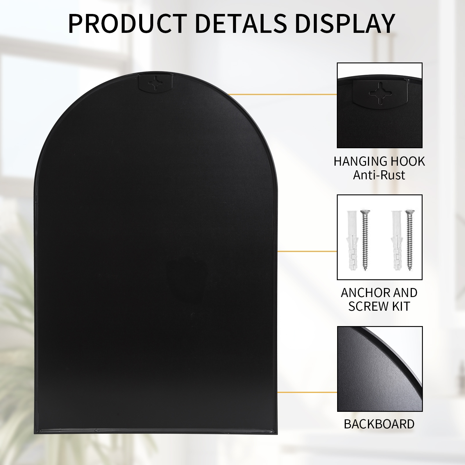 Arched Bathroom Mirror With Modern Black Metal Frame Wall Decor_voghion.com